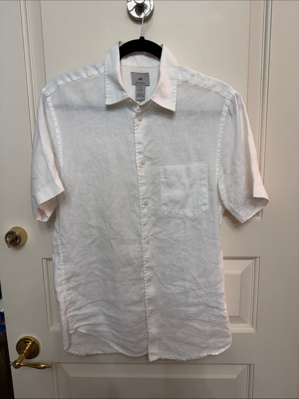 H&M White Short Sleeve Button-Down Linen Shirt